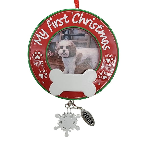 Dogs First Christmas Ornament Picture Frame - Dog Christmas Ornaments My Puppy 1st Xmas Personalization at Home - Year Tag with Gift Bag Included