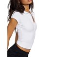 thumbnail image 3 of Womens Short Sleeve Collared -Tops V Neck Button Down Fitted Shirts White M, 3 of 8