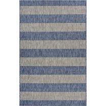 LR Home Camila 7'9" x 9'9", Gray/Blue Stripe Fade, Stain, and Moisture Resistant Indoor/Outdoor Area Rug