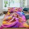 thumbnail image 2 of Enredados, Princesa Rapunzel Conjunto de sábanas temático, trío de piezas, cómodo y amigable con la piel, diseño único, regalo de decoración para el hogar para familiares, amigos y fans,140cm *210cm, 2 of 6