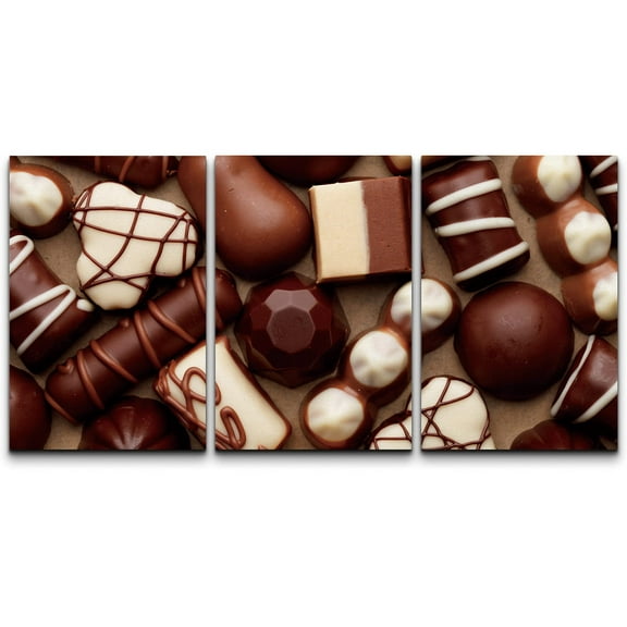 wall26 Canvas Print Wall Art Set Variety of Chocolate Candy Treats Food Dessert Photography Realism Contemporary Scenic Colorful Multicolor for Living Room, Bedroom, Office - 16"x24"x3 Pane