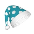 thumbnail image 2 of KLL Christmas Hats for Adults Plush Sky Blue And White Polka Dot Print Santa Hat Xmas Fluffy Santa Claus Hat for Women Men, 2 of 6