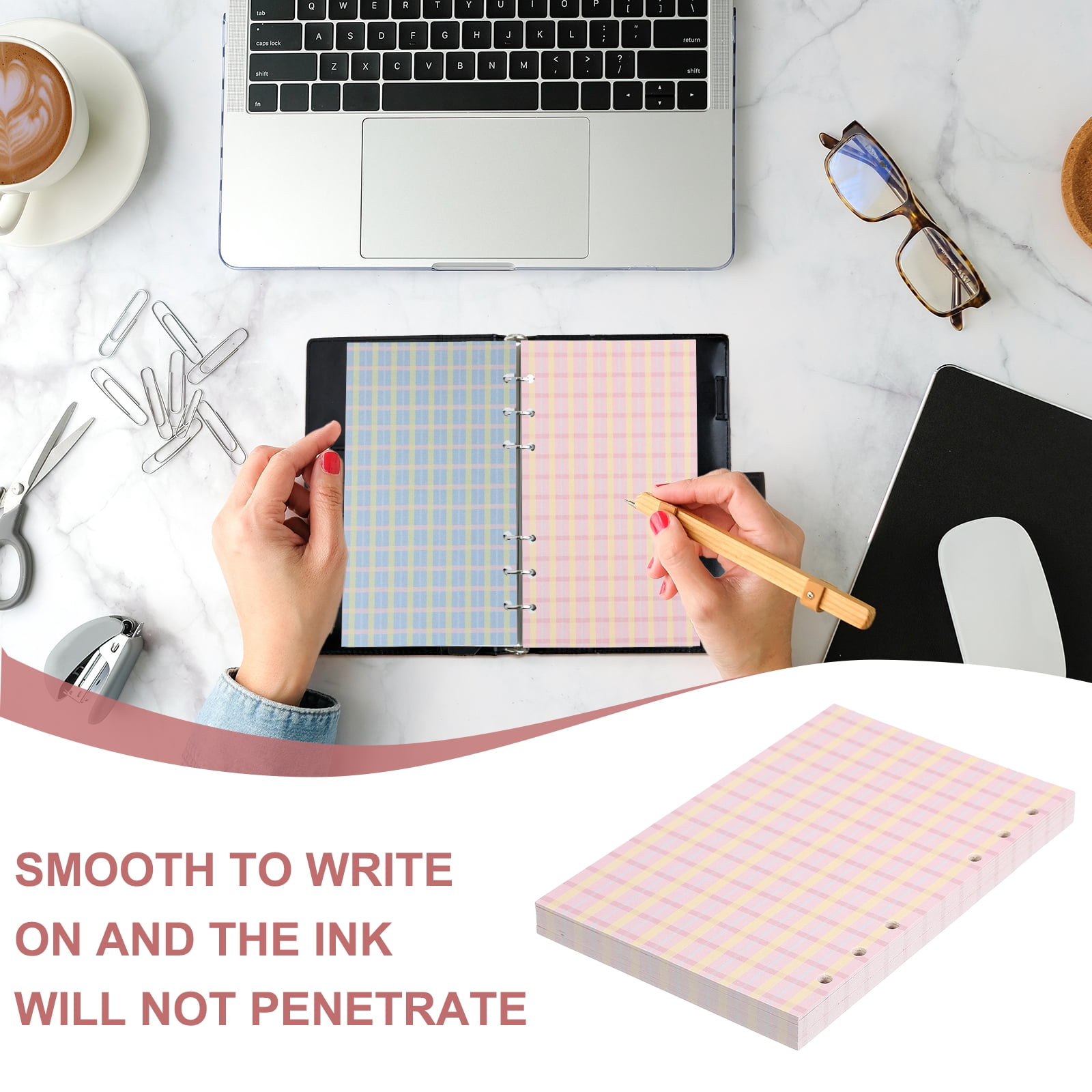 A6 Loose Leaf Paper, 160 Sheets 6.7 x 4" Grid Notebook Paper Filler Binder Refill for 6 Ring Binder Note Taking Planner Journals Professionals, Pink