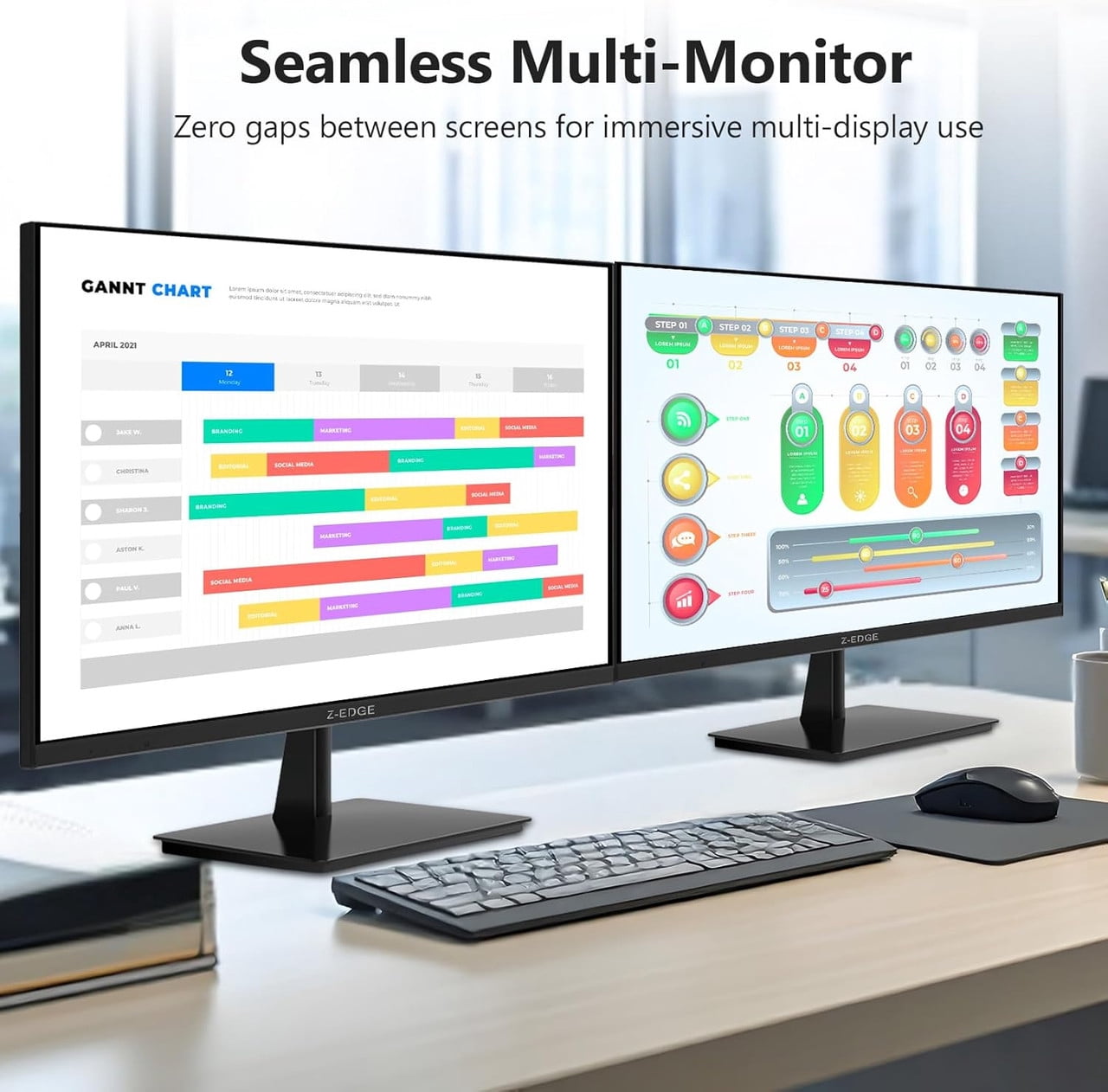 Z-EDGE 27 Inch 4K Monitor, Gaming Monitor, UHD 2160P IPS Display, AMD FreeSync, HDR Support, VESA Mount Compatible, Black