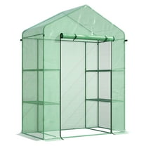 5' x 2.5' x 6.5' Mini Walk-in Greenhouse Kit, Portable Green House with 3 Tier Shleves, Roll-Up Door, and Weatherized PE Cover for Backyard Garden, Green