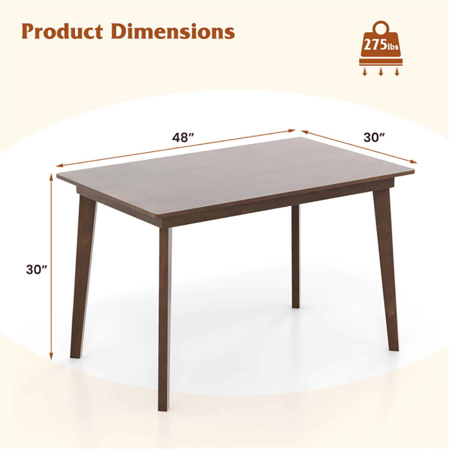 Demi Bonn 48" Dining Table with Rubber Wood Legs, Kitchen Table for 4 People, Rectangular Dinner Table for Home Office, Living Room Furniture, Brown