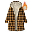 thumbnail image 4 of Plaid Hooded Jackets for Womens Sherpa Fleece Lined Long Jacket Winter Plush Thermal Long Sleeve Zipper Active Coats, 4 of 7