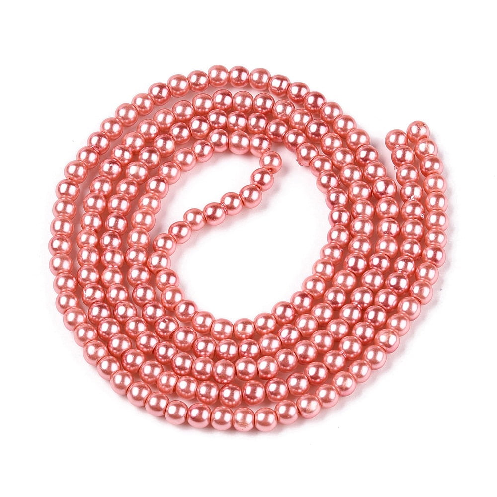 Baking Painted Pearlized Glass Pearl Round Bead Strands Salmon 4~5mm Hole: 1mm about 200~210pcs/strand 31.4 inch