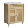 thumbnail image 3 of Christopher Knight Home 30" Bathroom Vanity with Handwoven Rattan Doors & Resin Basin, Soft-Close Door, Natural Wood, 3 of 13