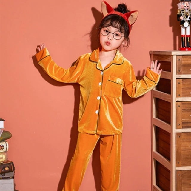 Conjunto de Pijamas de terciopelo Coral para niños y niñas, ropa de dormir cálida de manga larga para invierno, novedad
