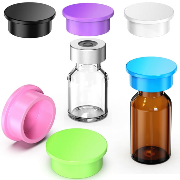 13MM Glass Vials Protective Caps, Reusable Silicone Vial Caps for Glass Bottle ,Leak Resistant Cover Fit 1 ml 2 ml 3 ml Vial, 6 Color,12pcs