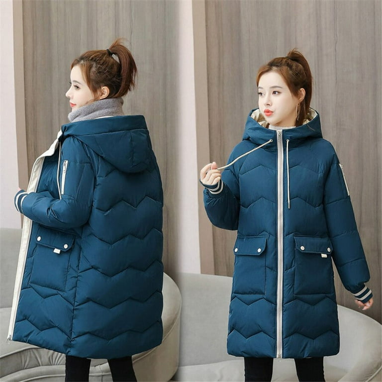 Winter Women's Full Length Puffer Thicken Hooded Cotton Down Jacket Parka  Korean 