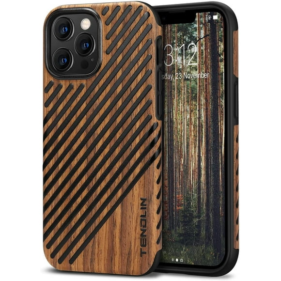 TENDLIN Compatible with iPhone 13 Pro Case Wood Grain Outside Design TPU Hybrid Case Compatible for iPhone 13 Pro