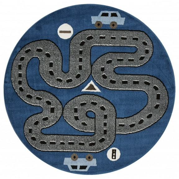 5â€™ Round Navy Imaginative Racetrack Area Rug