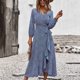 thumbnail image 5 of Vestido Largo Con Lazo En La Cintura, Elegante Puño Elástico, Linterna Transpirable, Manga Larga, Estampado De Flores, Vestido Largo Fluido, Cómodo Para El Trabajo ANGGREK Otros, 5 of 7