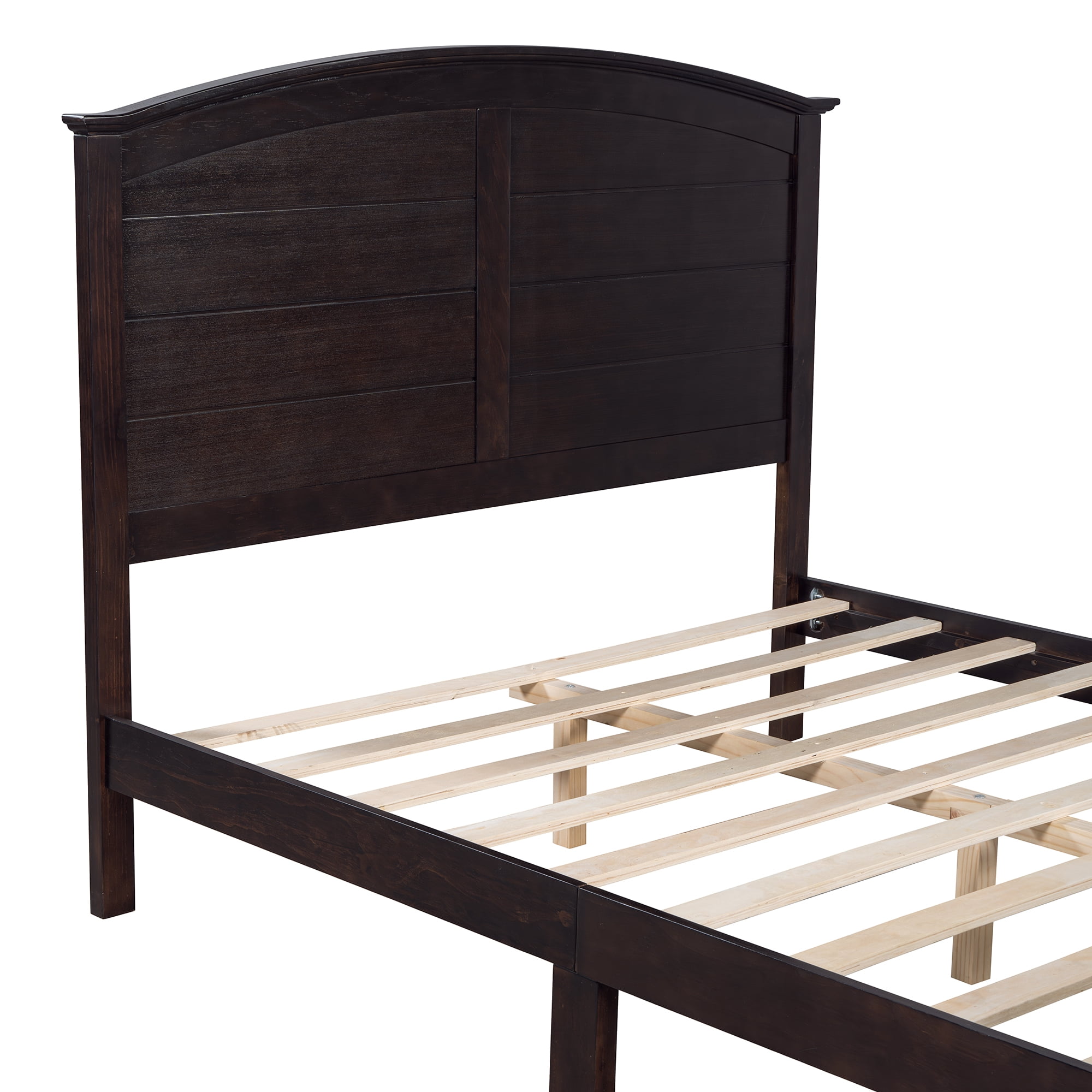 Miniyam Queen Size Farmhouse Wooden Platform Bed with High Headboard and Footboard, Espresso
