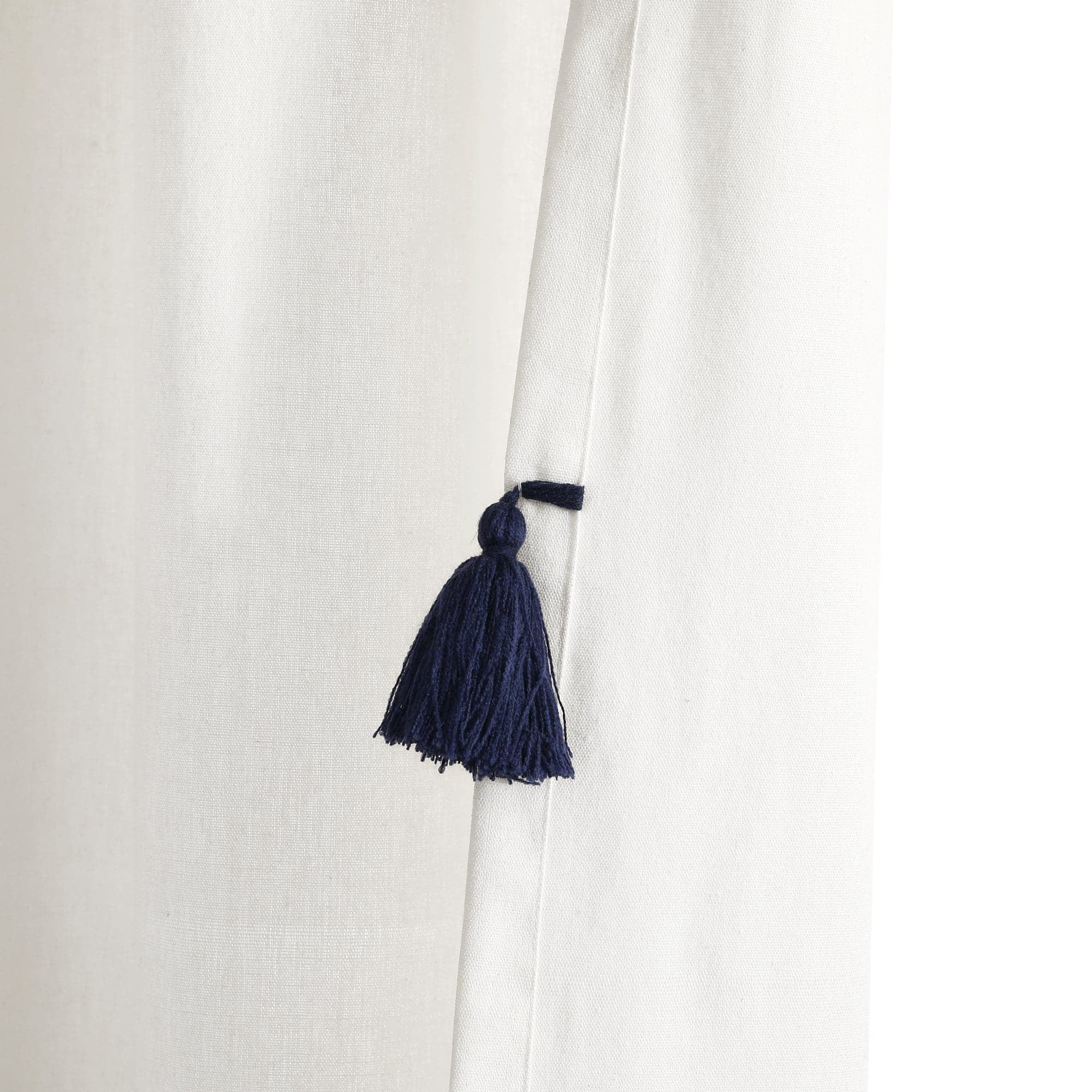 Lush Decor Boho Faux Linen Texture Tassel Single Window Curtain Panel - White/Gray - 84 x 52