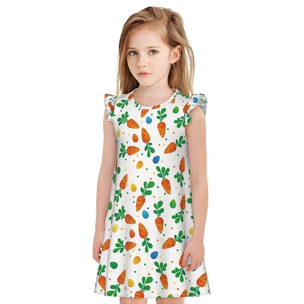 Fotbe Cute Carrot Vestido de Dormir para Niñas de 3 a 10 Años, Mangas Cortas, Estilo Princesa, Pijama Camisón con Mangas Voladas-XX-Large