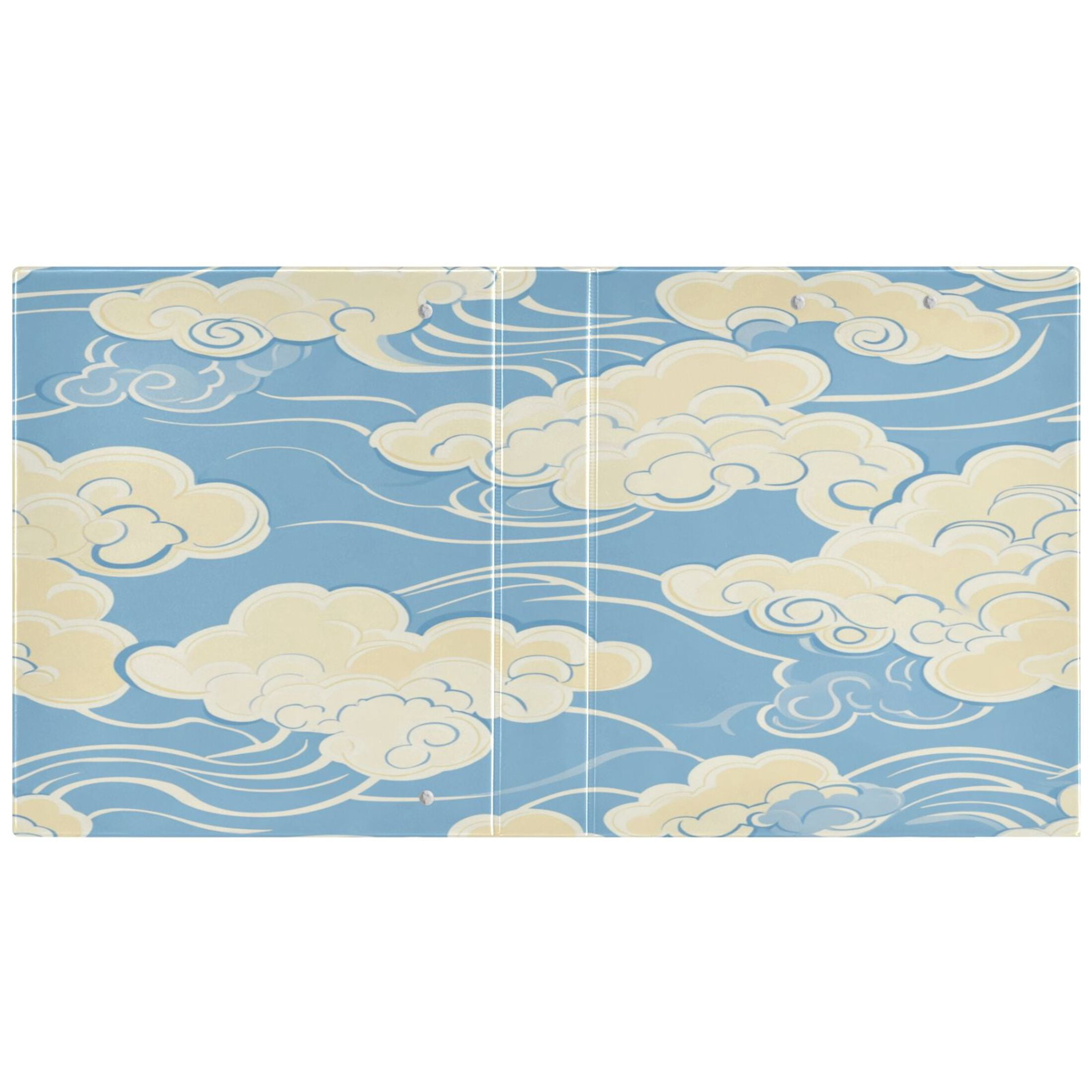 WOBOGO White Cloud Pattern on Blue Background File Folders Extra Large Capacity to Hold 200 Sheets of Documents Hard Shell Ring Binder for School Home Office
