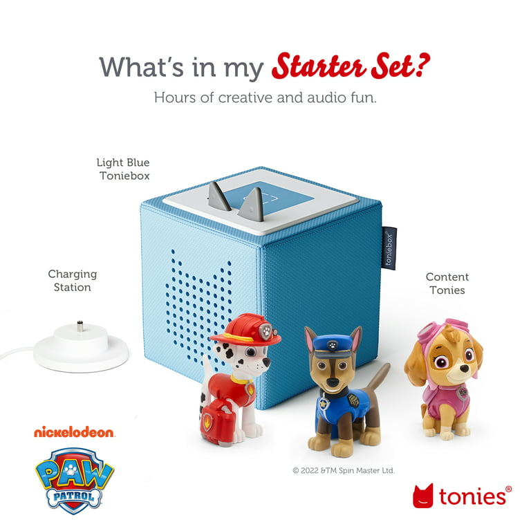 Tonies Paw Patrol Toniebox Audio Player Bundle with Chase, Skye, & Marshall, for Kids 3+, Light Blue