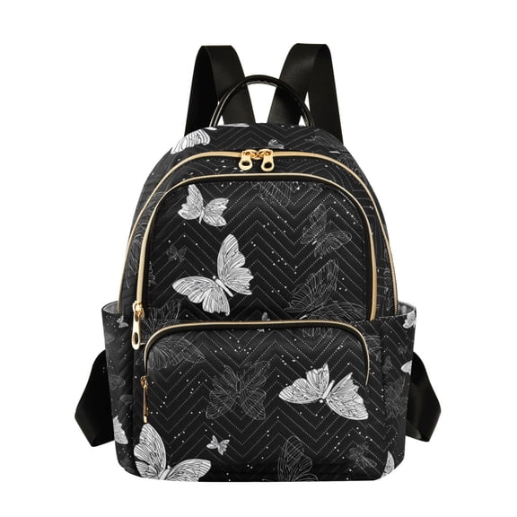 Hand Painted Line Art Butterflies Quilted Backpack Fashion Daypack Commuter Bag for Women 8.5 L