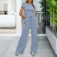thumbnail image 3 of ZenCart Women's Casual Two-Piece Outfit Set Slim Short Sleeve Top High Waisted Wide Leg Pants Set Female Lounge Tracksuit, 3 of 8