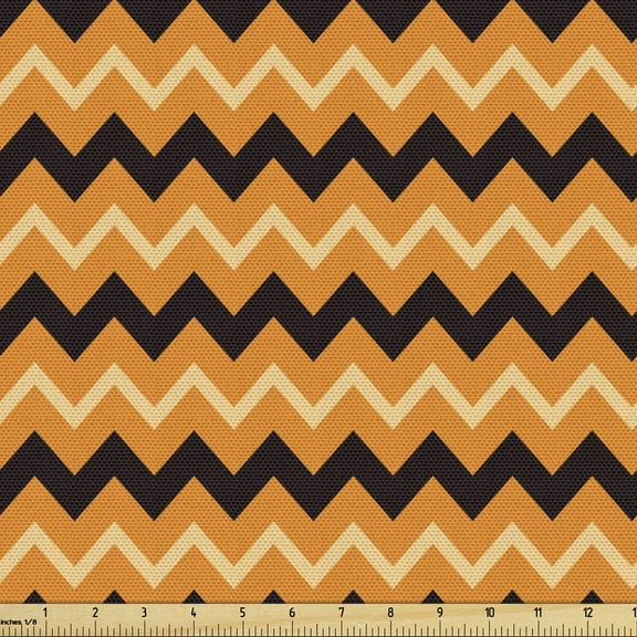 Stripes Fabric by the Yard, Chevron Zigzags Pattern with Warm Tones Geometric Lines Composition, Decorative Upholstery Fabric for Sofas and Home Accents, 3 Yards, Orange Black Pale Orange by Ambesonne