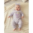 thumbnail image 3 of BemeyourBBs Newborn Baby Girls Mardi Gras Outfits Carnival Romper Waffle Knit Striped Bow Letter Embroidery Long Sleeve Jumpsuit Headband Fall Winter Spring Clothes, 3 of 9