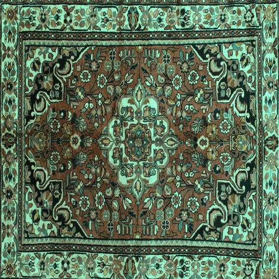 Ahgly Company Machine Washable Indoor Square Persian Turquoise Blue Traditional Area Rugs, 3' Square