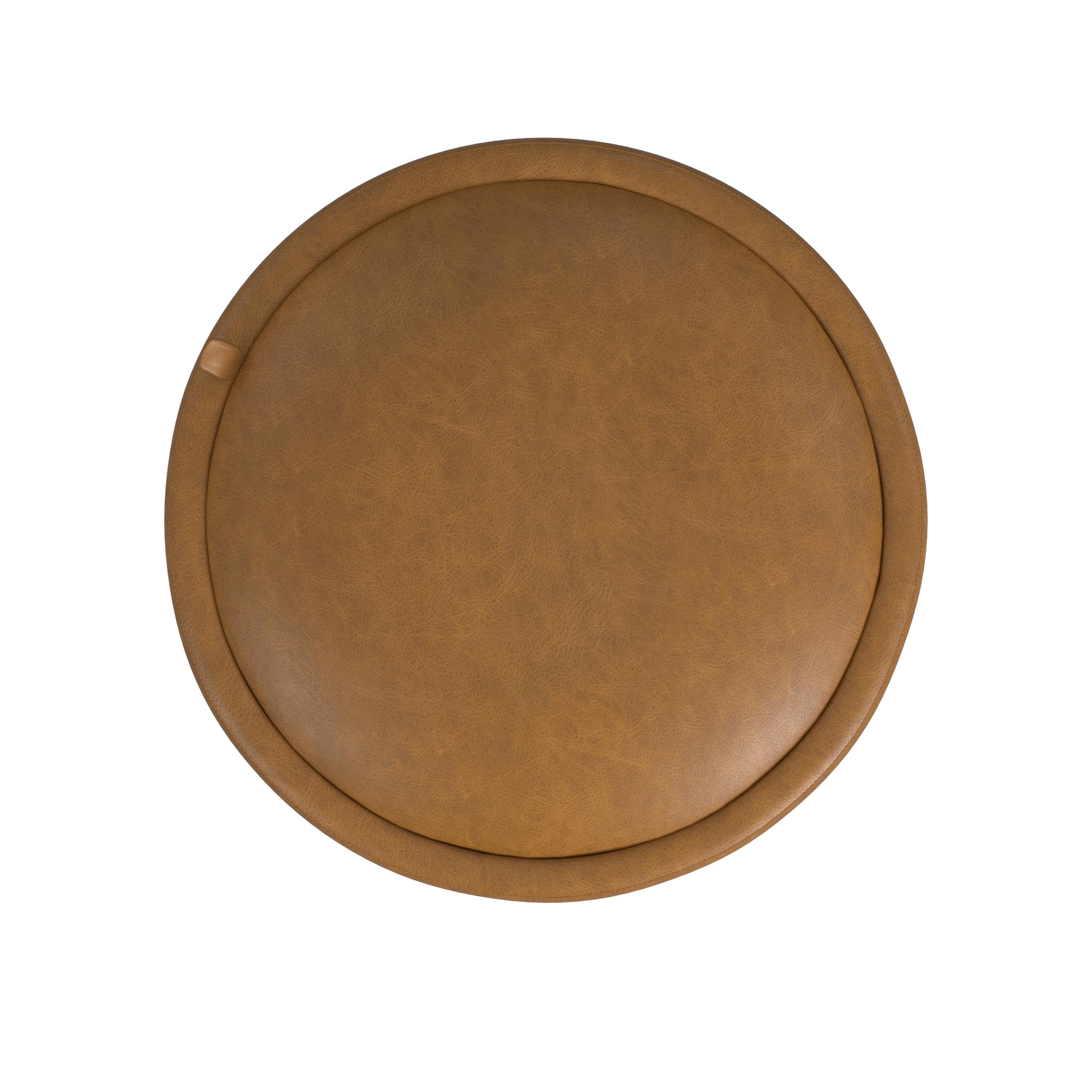 HomePop Round Storage Ottoman, Carmel Faux Leather