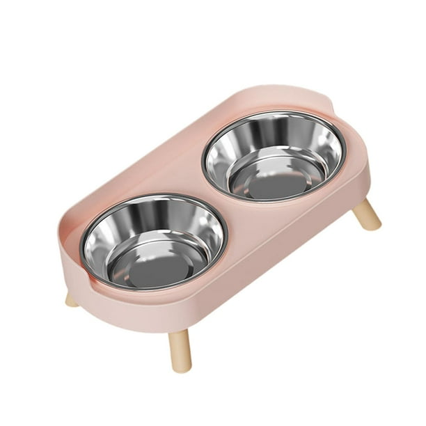 Comedero doble elevado para gatos, bebedero y comedero para mascotas, estable y antideslizante. Tazón de acero inoxidable