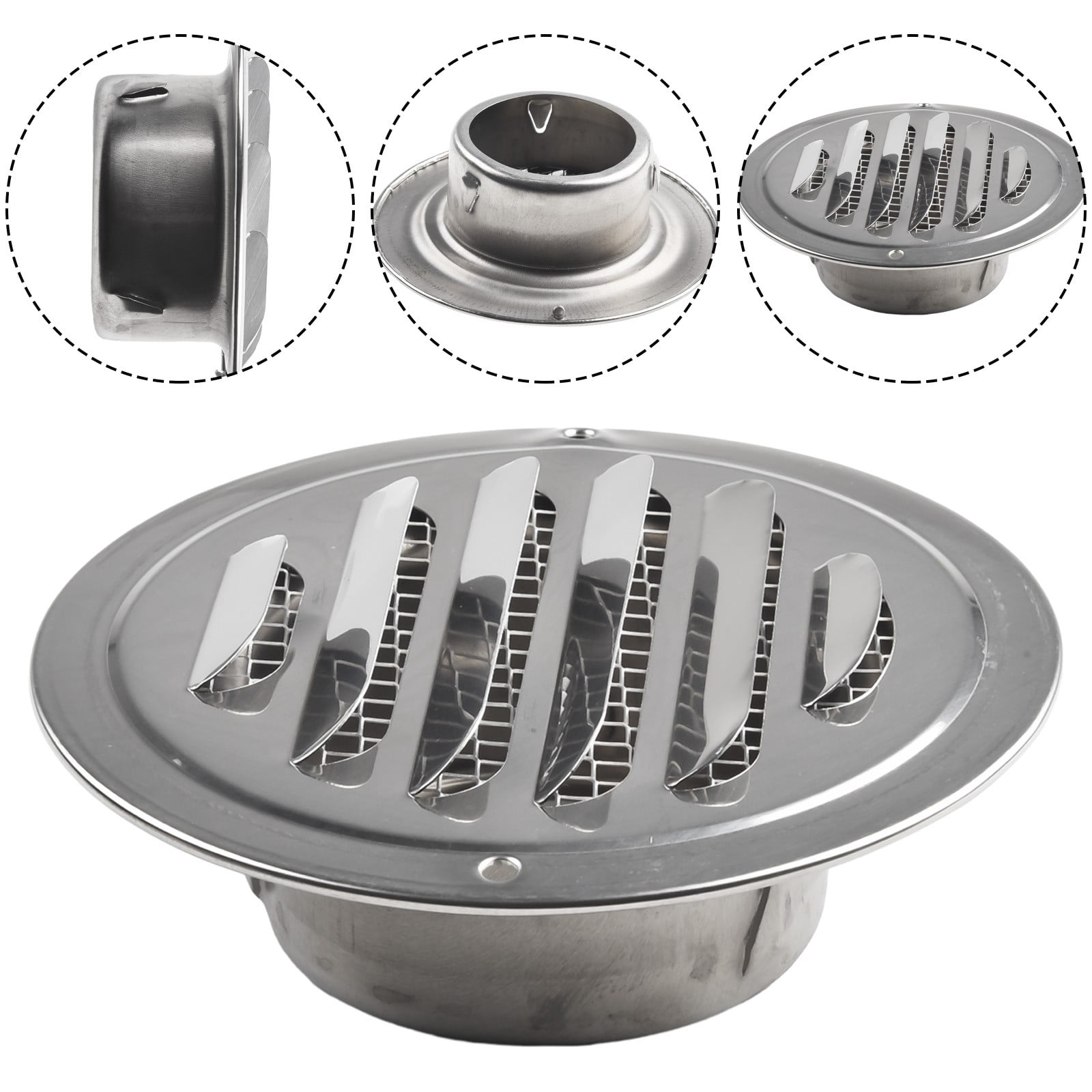 1Pc Round Stainless Steel Air Vent Grille Insect Protection Exterior Wall Ducting Ventilation Tools 70-300Mm Exhaust Hoods Vents