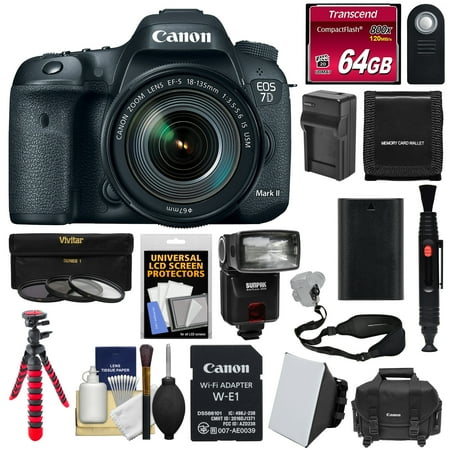 Adapter Lens Adapters - Canon EOS 7D Mark II Digital SLR Camera & 18-135mm IS USM Lens & Wi-Fi Adapter + 64GB Card + Case + Flash + Battery & Charger + Tripod + Filters Kit