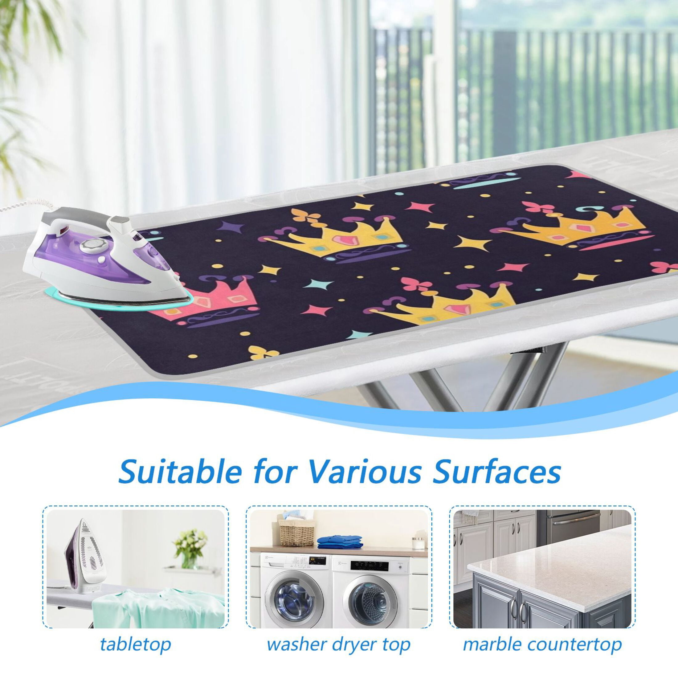 Mardi-gras Crowns Cartoon Ironing Mat Blanket Portable Travel Ironing Pad Heat Resistant Pad 47.2" x 27.6”