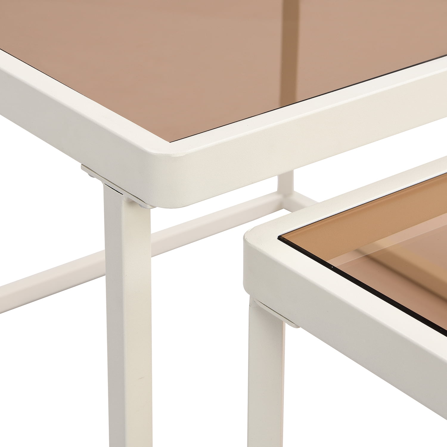 Kadyn Nested Coffee Table Set, Tea Table with Metal Frame, Tempered Glass Sofa Center Table, White Kadyn Nested Coffee Table Set, Tea Table with Metal Frame, Tempered Glass Sofa Center Table, White