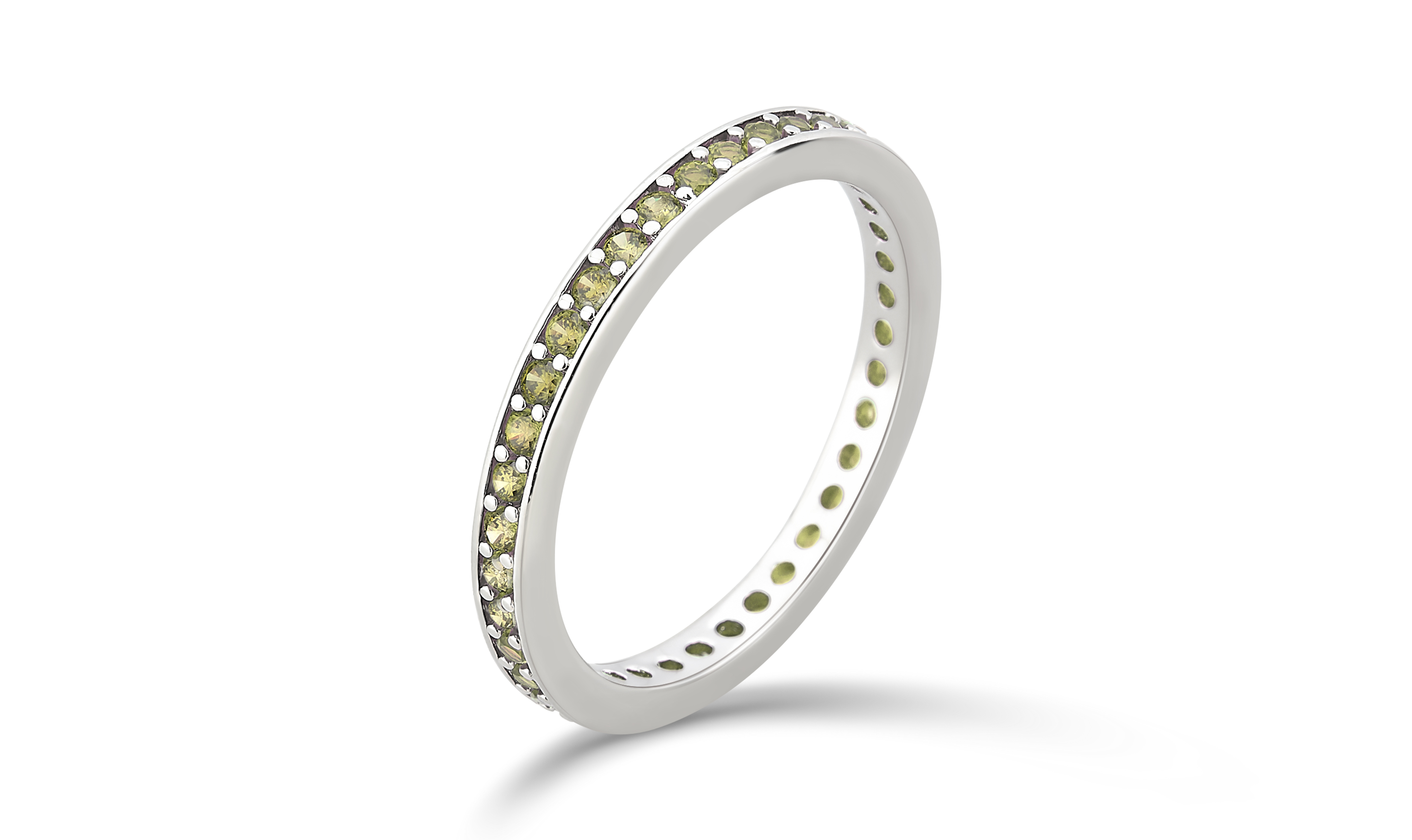 Arista Created Peridot Eternity Fashion Women's Wedding Band in Silver Overlay Brass White