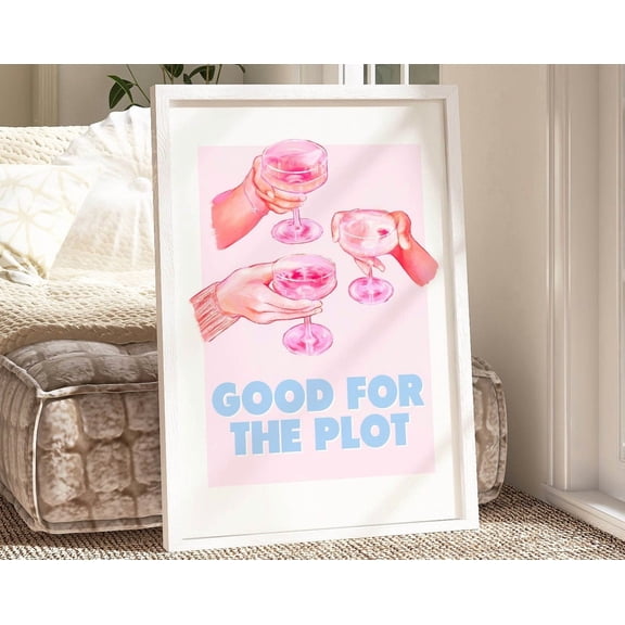 Good For The Plot Light Pink Room Decor Bar Cart Art Blue Dorm Room Decor, Trendy Wall Art College Apartment Living Room Decor Aesthetic Y2K Wall Art, Modern Wall Decor, 8x12 UNFRAMED