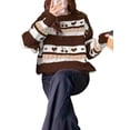 thumbnail image 2 of Women'S Fall Grandpa Sweater Vintage Oversized Striped Crew Neck Long Sleeve Drop Shoulder Knit Pullovers Brown M, 2 of 8