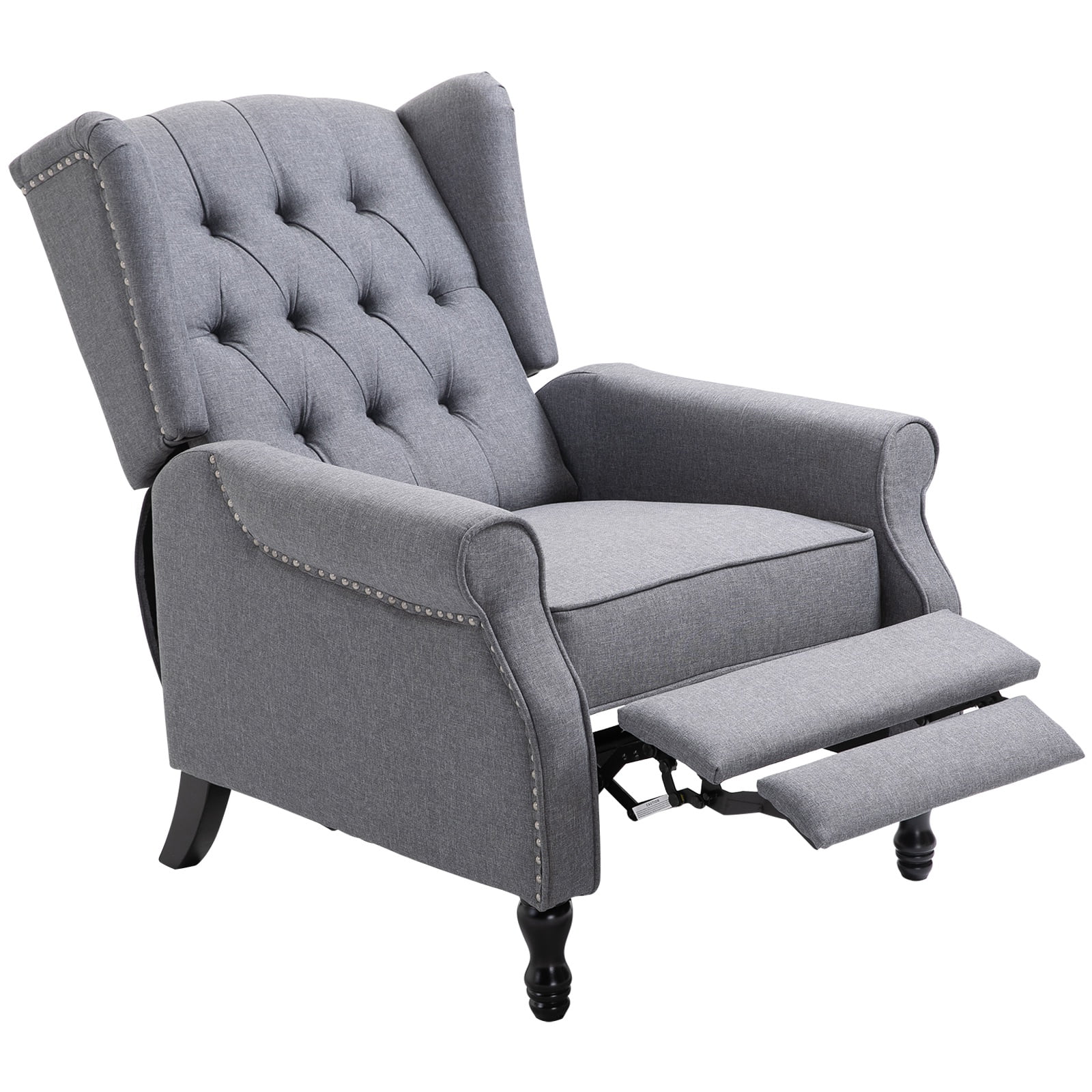 160° Reclining Sofa Single Couch Retractable Footrest Manual Adjustable Linen 