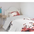 thumbnail image 4 of Ambesonne Japanese Quilted Bedspread Set 2 Pcs, Blossom Cherry Sakura, Twin Size, Red and Brown, 4 of 6