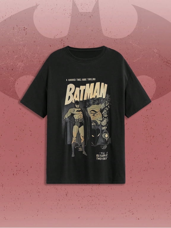 Batman X ROMWE Women Casual Loose Fit Cartoon Hero Character & Slogan Graphic Drop Shoulder Oversize T-Shirt, Summer Graphic Tee
