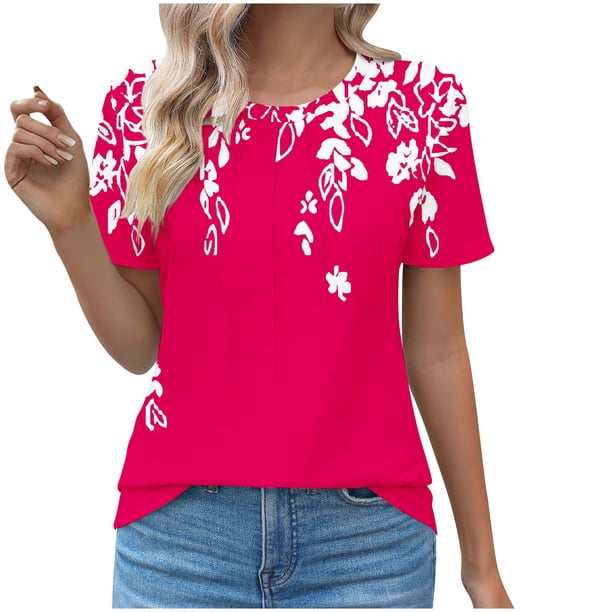 Tops Cortos para las Mujeres Cuello en V de Moda Casual Manga Corta Primavera Verano Top, Tops de Baile para las Mujeres
