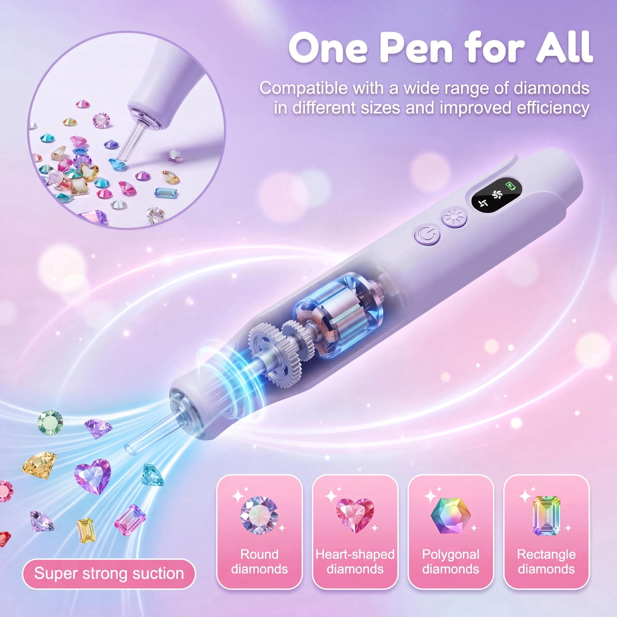 Wiher Diamond Art Pens, Electric Vacuum Diamond Painting Pen no Wax Needed, Dual-Speed Adjustment, Diamond Art Accessory for DIY Diamond Painting, Gift for Diamond Art Fan, Purple