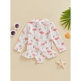 thumbnail image 4 of Bslissey Toddler Baby Rash Guard Swimsuit Romper Flower Print Long Sleeve Ruffles Zipper Bathing Suit 6M 12M 18M 24M 3T 4T Kids Summer Cute One Piece Swimwear Beach Wear, 4 of 8