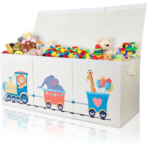 Caja de juguetes extragrande, organizador de juguetes resistente y plegable con tapas, caja de juguetes con forma de tren de animales para niños y niñas, 40 x 16 x 16 pulgadas, baúl de juguetes para
