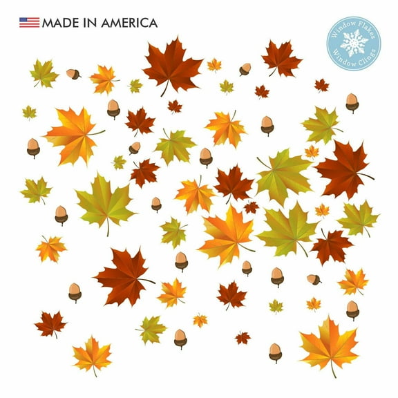77 Piece Fall Leaf and Acorn Window Cling. Fall Leaf Window Decal Decorations. Autumn Window Stickers Home Decor. Thanksgiving Window Clings. Made in America.