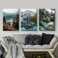 thumbnail image 5 of 3 Pieces Frameless Natural Landscape Canvas Painting Scandinavian Landscape Forest Wall Art Prints Lake Boat Mountain Art Poster Nordic Painting Decorative Painting Modern Home Decor Wooden Frame, 5 of 6