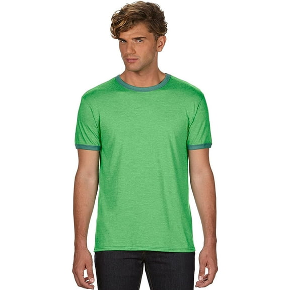 988AN Anvil Adult Lightweight Ringer Tee Heather Green True Kelly Green S