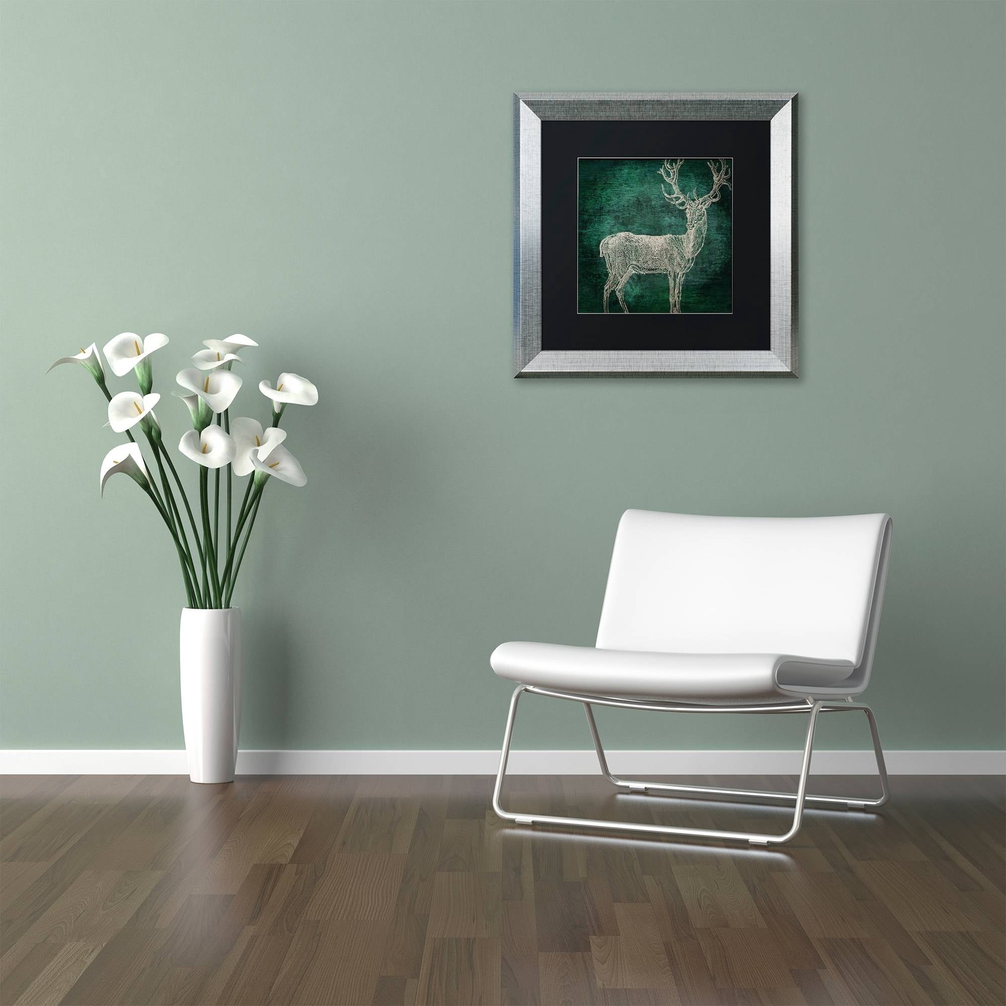 Trademark Fine Art "Emerald Deer" Canvas Art by Color Bakery Black Matte, Silver Frame