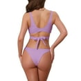 thumbnail image 3 of INSPIRE CHIC Women's Wide Strap O Ring Cut Out V Neck Bikini Sets, 2 Pieces Tie Back Top Triangle Bottom Swimwear Suits X-Small Purple, 3 of 5